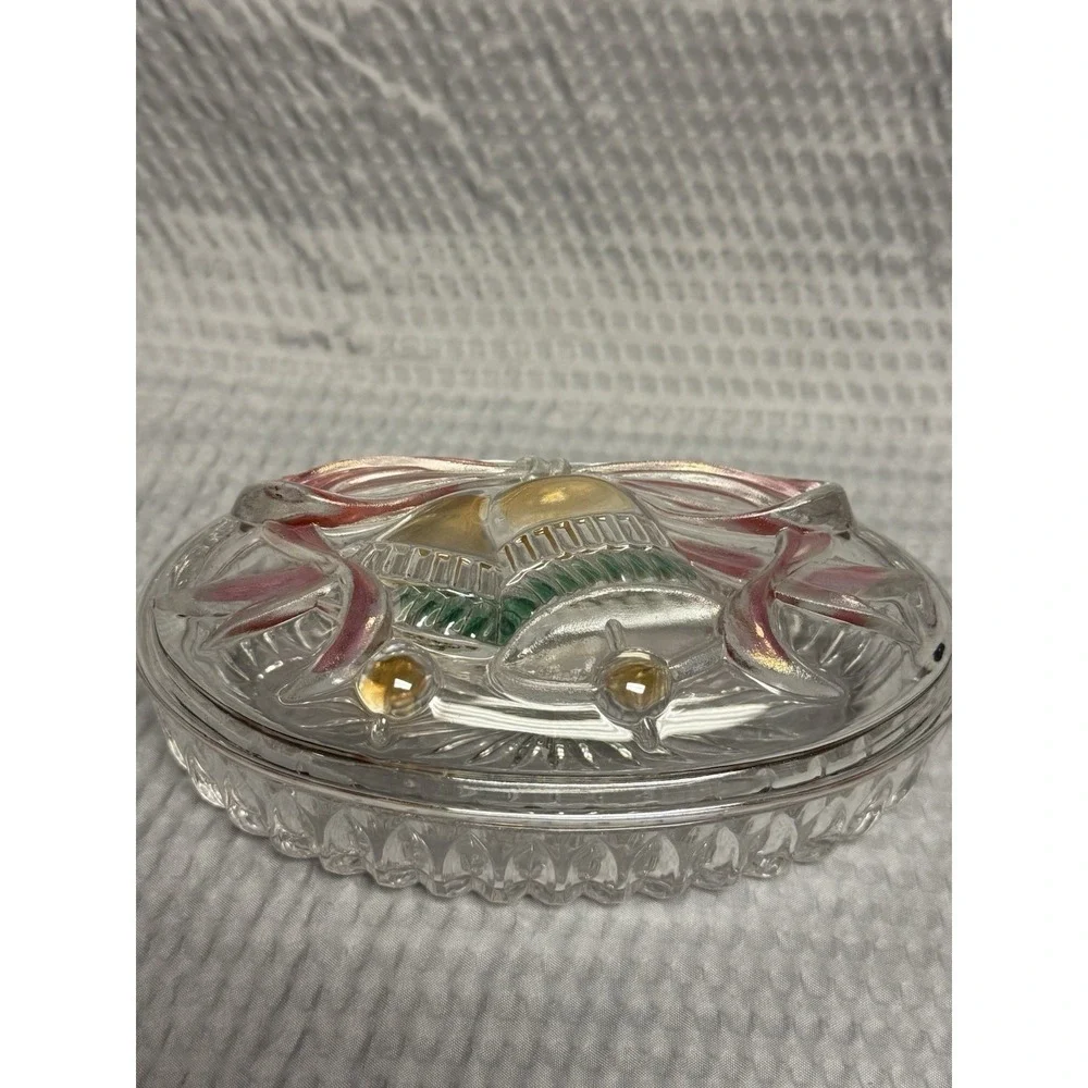 Vintage Savoir Vivre Holiday Spirit Oval‎ Covered Glass Candy Dish WY064/504